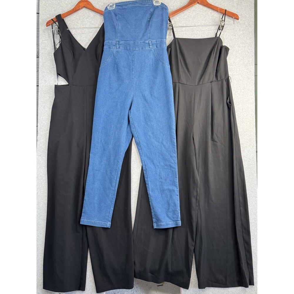 Lot of 3 Womens Jumpsuits Sz L 7th & Hudson Denim Nine West Crystal Sky Pants